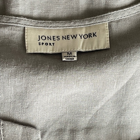 Jones New York Womens 100% Linen Popover Tunic Top Size M Gray L/S Roll Tab - Picture 9 of 13